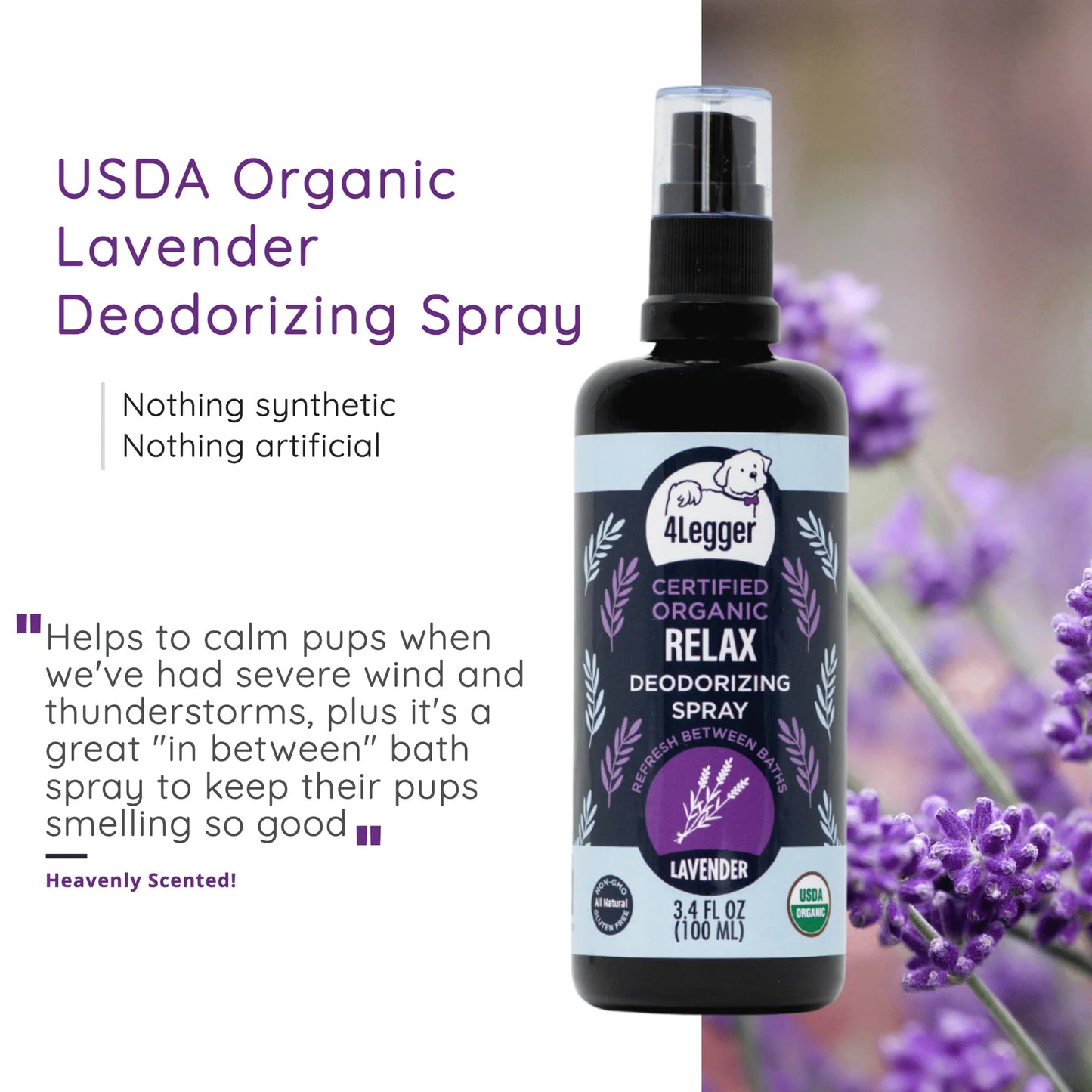 4-Legger USDA Organic Lavender Dog Deodorizing Spray - Relax