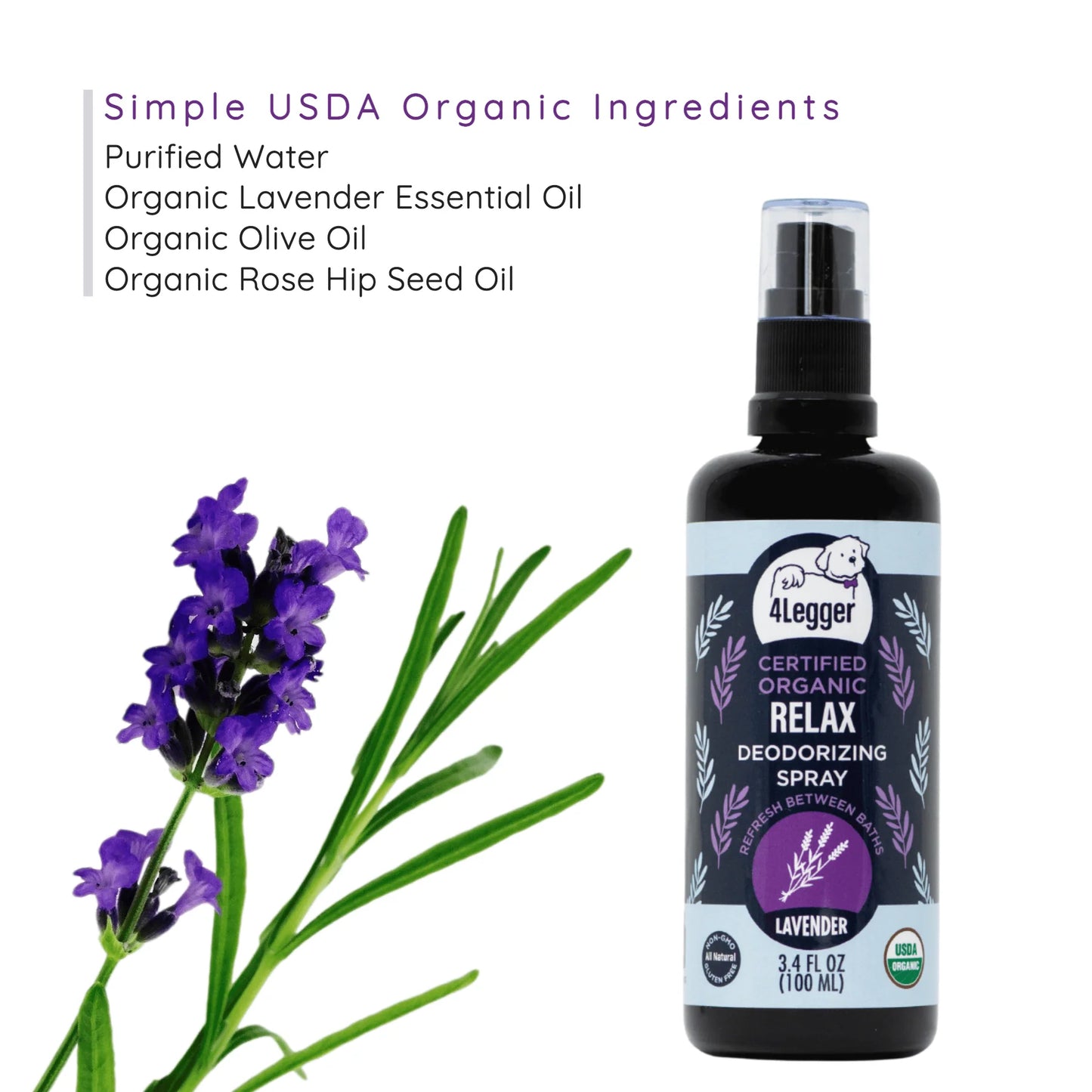 4-Legger USDA Organic Lavender Dog Deodorizing Spray - Relax