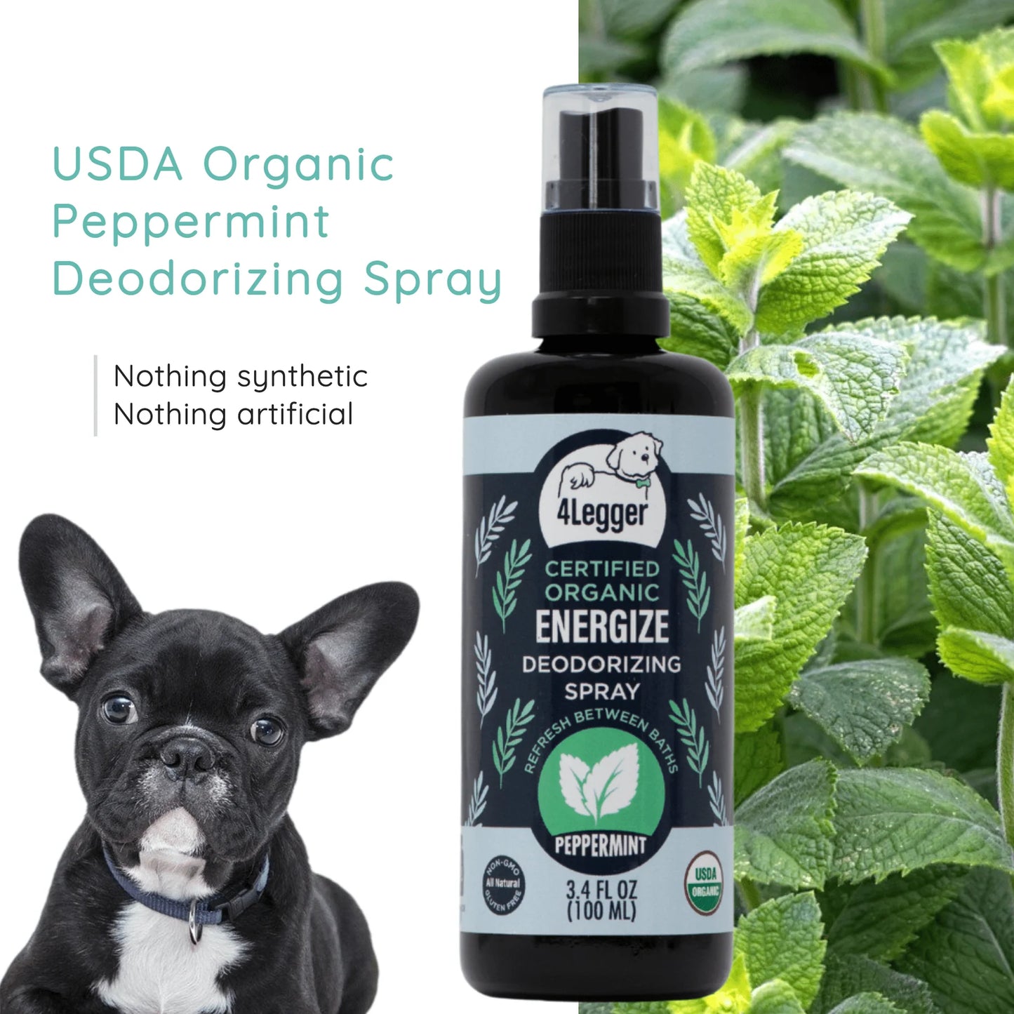 4-Legger USDA Organic Peppermint Dog Deodorizing Spray - Energize