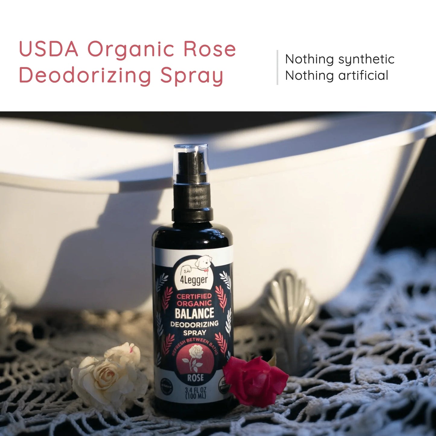 4-Legger USDA Organic Rose Dog Deodorizing Spray - Balance