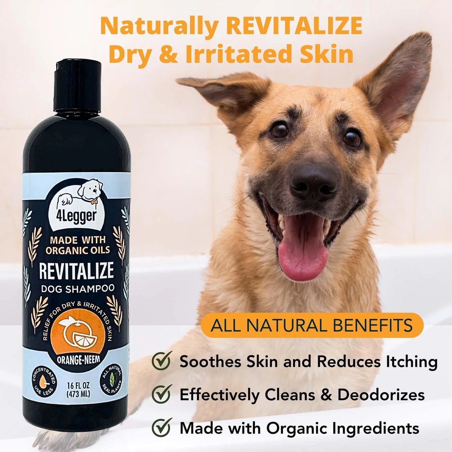 4-Legger Revitalize Dog Shampoo - Neem with Sweet Orange Essential Oil