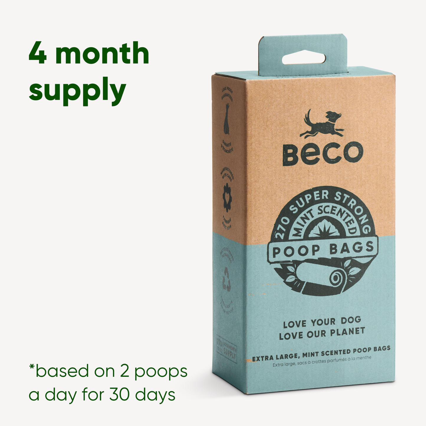 Beco 270 Poop Bags Big, Strong and Leak-Proof (Mint Scented)