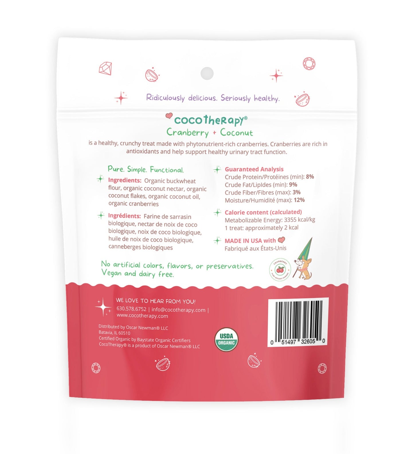 Cocotherapy Coco-Gems Training Treats Cranberry + Coconut (Organic Training Treat for dogs)