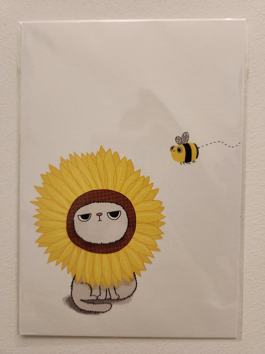 Sunflower Cat & Bee Postcard