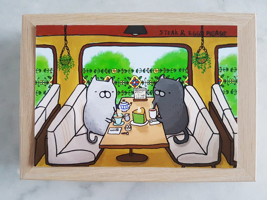 Cat Cafe in Train Postcard