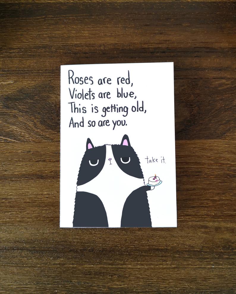 SteakandEggsPlease Roses Are Red Grumpy Cat Birthday Card